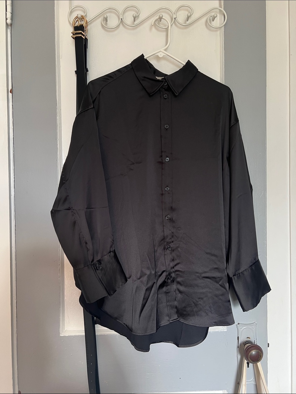 H&M Black Women's Satin Button-Down Shirt